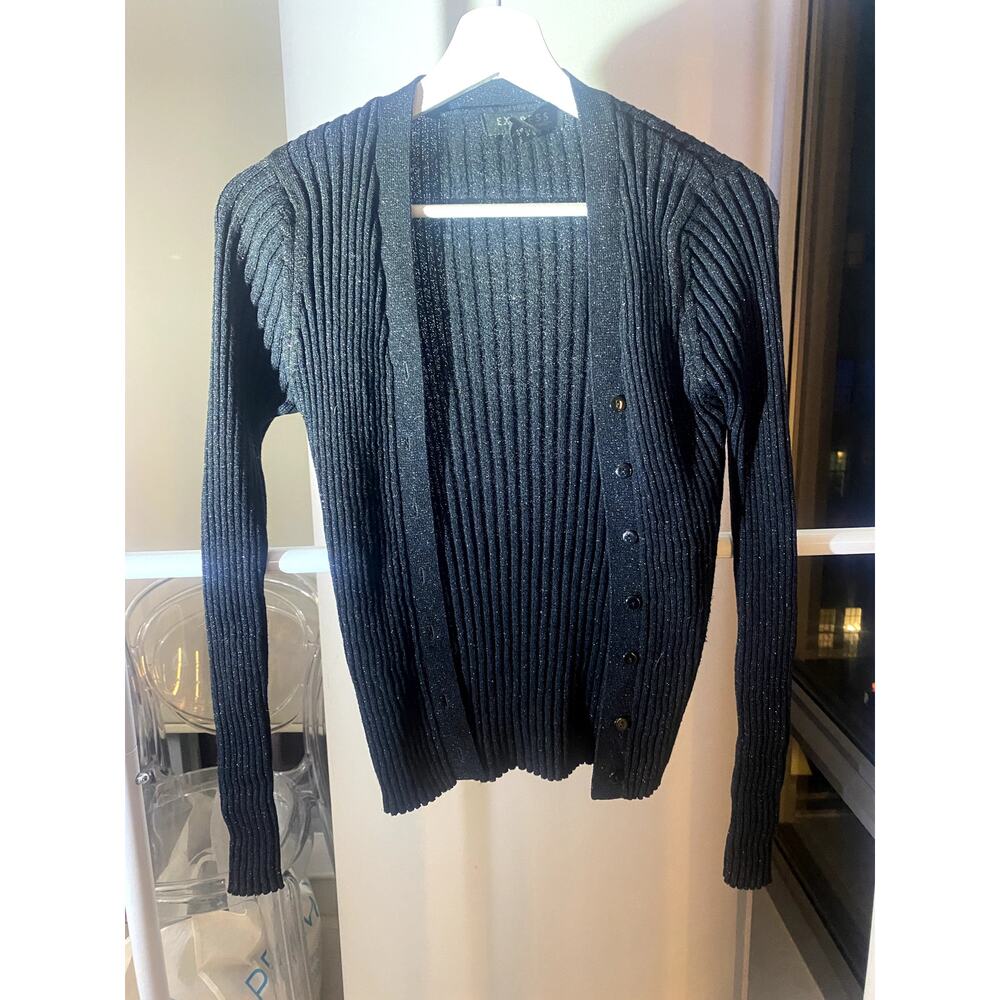 Express Shiny Black Button Up Cartigan